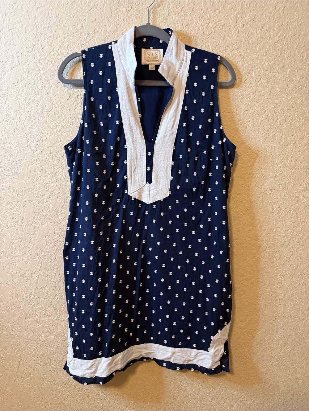 Sail to Sable Navy Sleeveless Dress with White Dot Trim